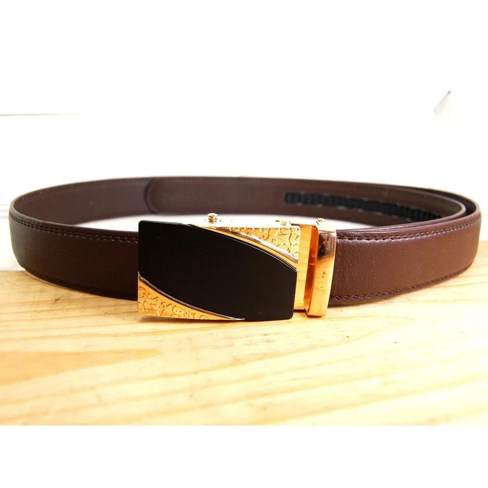 Mens ratchet belt size 52 Vegan‎ Leather Black gold buckle